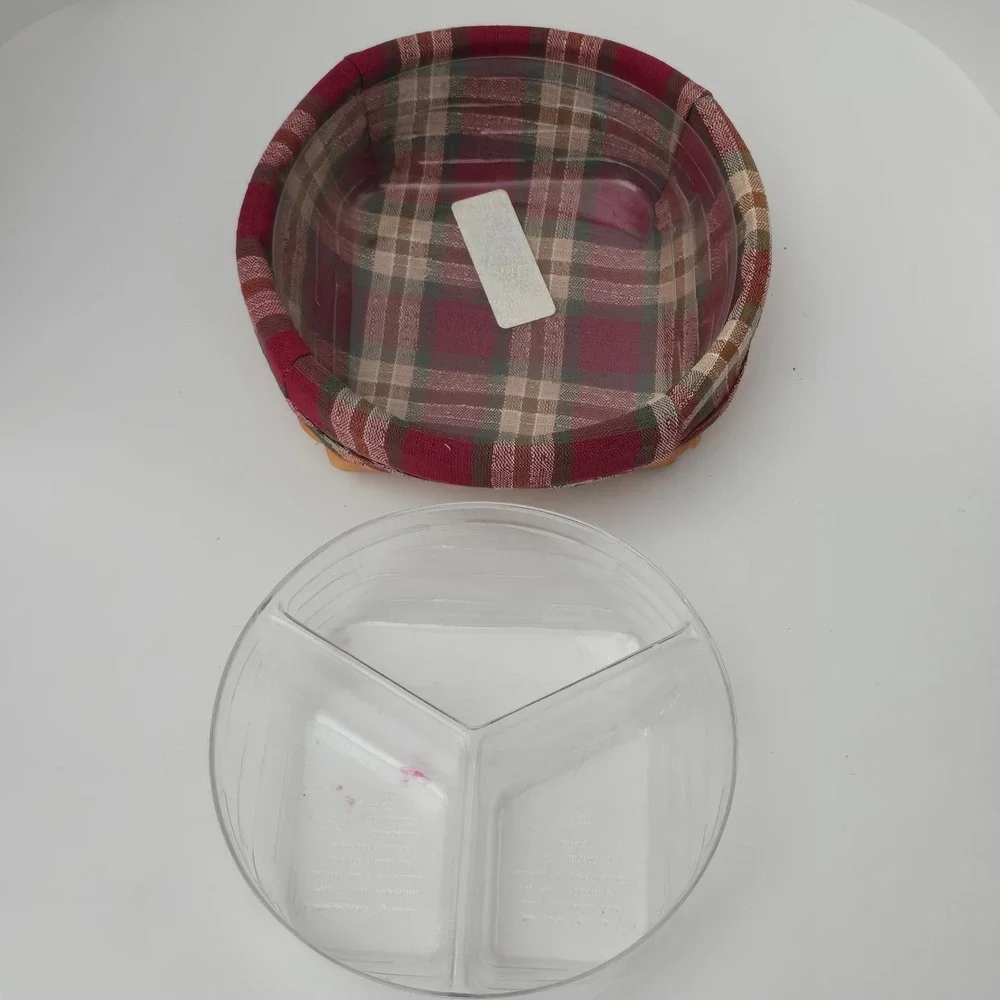 Longaberger Small Catch All Basket 2000 OPP Plaid Liner Divided Protector Round